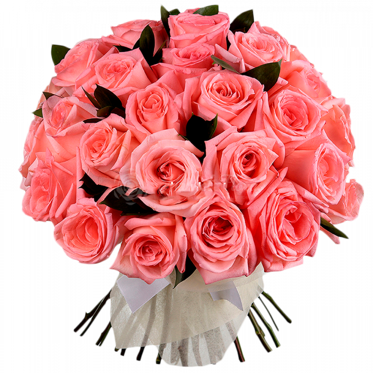 Букет из 35 розовых роз в фетре